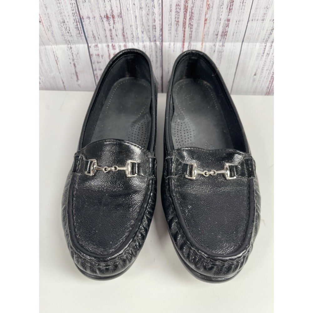 SAS Metro Slip-on leather Loafer Metal Buckle Accent Black Size 7.5M